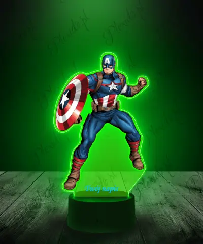 Lampka LED 3D Plexido z Nadrukiem Kapitan Ameryka Marvel