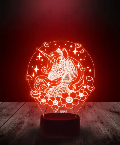 Lampka LED 3D Plexido Jednorożec Kwiatki