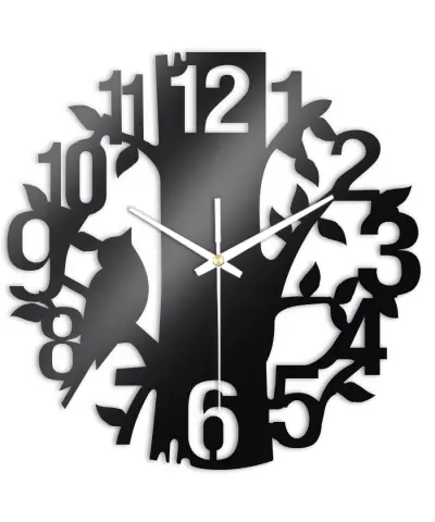 Zegar Ścienny do Salonu Plexido Czarny Drzewo z Ptaszkiem - 1