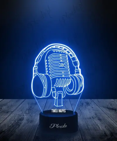 Lampka LED 3D Plexido Muzyka Słuchawki z Mikrofonem Wokalista