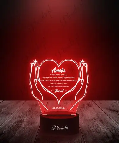 Lampka LED 3D Plexido Prezent na Dzień Kobiet Serce na Dłoni