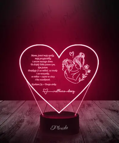 Lampka LED 3D Serce Z Życzeniami Na Dzień Matki
