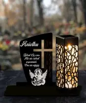 Kerze-Statuette führte auf dem Grab Allerheiligen-Friedhof-Grabstein-Kreuzmuster