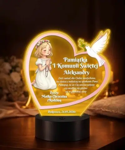Lampka LED 3D Pamiątka Dla Dziewczynki na Komunię Świętą