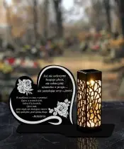 Znicz Solarny LED Na Grób Statuetka Serce Ze Zdobieniem Wszystkich Świętych