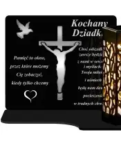 Znicz Solarny LED Na Pomnik Statuetka Na Grób Srebrne Zdobienie Krzyż 3D