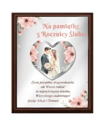Pamiątka Z Okazji Piątej Rocznicy Ślubu Na Prezent Ramka Z Życzeniami