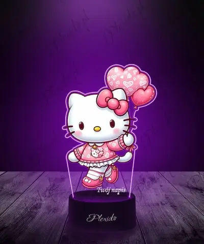 Lampka LED 3D Plexido z Nadrukiem Hello Kitty Balony Serce