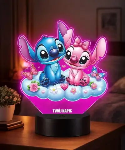Lampka LED 3D Plexido z Nadrukiem UV Lilo i Stich i Angel Chmurka