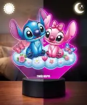 Lampka LED 3D Plexido z Nadrukiem UV Lilo i Stich i Angel Chmurka