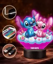 Lampka LED 3D Plexido z Nadrukiem UV Lilo i Stich i Angel Chmurka