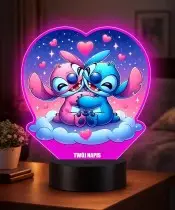 Lampka LED 3D Plexido z Nadrukiem UV Lilo i Stich i Angel Serce