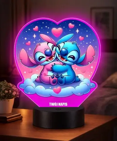 Lampka LED 3D Plexido z Nadrukiem UV Lilo i Stich i Angel Serce