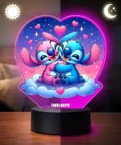Lampka LED 3D Plexido z Nadrukiem UV Lilo i Stich i Angel Serce