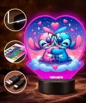 Lampka LED 3D Plexido z Nadrukiem UV Lilo i Stich i Angel Serce