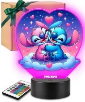 Lampka LED 3D Plexido z Nadrukiem UV Lilo i Stich i Angel Serce