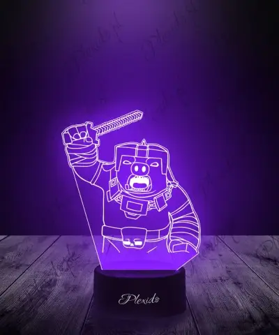 Lampka Nocna LED 3D Plexido Wojownik Świni Minecraft