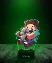 Lampka LED 3D z Nadrukiem UV Minecraft Steve