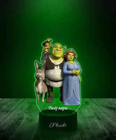 Lampka LED 3D Plexido z Nadrukiem UV Shrek Fiona Kot w Butach Osioł