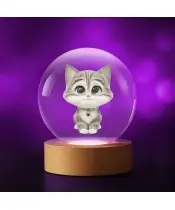 Kryształowa Kulka 3D Kotek Kicia w Pręgi