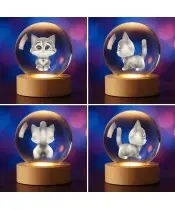 Kryształowa Kulka 3D Kotek Kicia w Pręgi