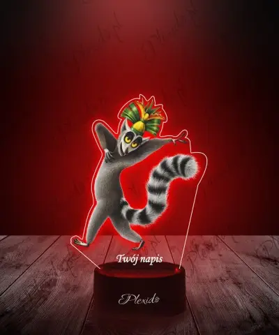 Lampka LED 3D Plexido z Nadrukiem UV Pingwiny z Madagaskaru Król Julian
