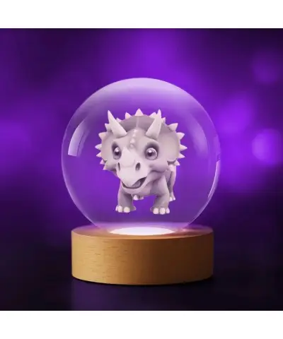 Kryształowa Kulka 3D Triceratops Dinozaur