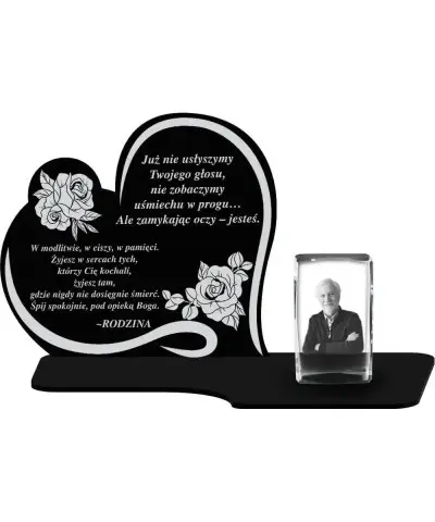 Znicz Premium Statuetka Serce Kryształowe Zdjęcie 3D Na Grób