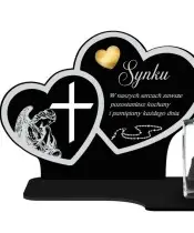 Znicz Premium Statuetka Dwa Serca Kryształowe Zdjęcie 3D Na Grób
