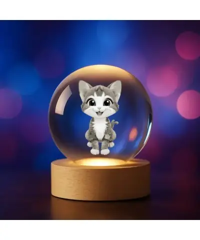 Kryształowa Kulka 3D Kot Kotek