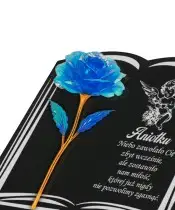 Statuetka Księga Premium 22 cm Z Niebieska Różą Wieczną Na Grób
