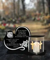Znicz z Dedykacją Premium Domek Serce Świeca Led Na Cmentarz Grób