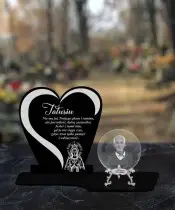 Znicz Premium Statuetka Serce Srebrna Kryształowa Kula Zdjęcie 3D Na Grób