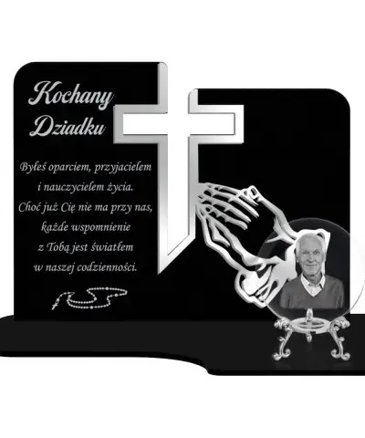 Znicz Premium Statuetka Krzyż Srebrna Kryształowa Kula Zdjęcie 3D Na Grób