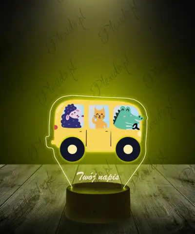 Lampka LED 3D Plexido z Nadrukiem Bus Ze Zwierzątkami - 1