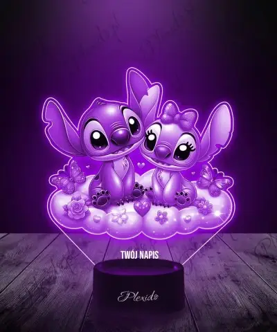 Lampka LED 3D Plexido Stich i Angel na Chmurce Bajka Prezent