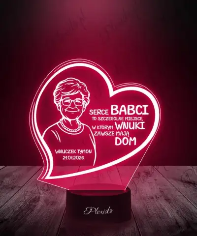 Lampka LED 3D Plexido dla Babci z Imieniem Prezent na Dzień Babci