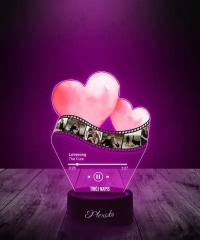 Prezent Na Walentynki Lampka LED 3D Plexido Wasze Zdjęcia i Wasza Piosenka Klisza Retro