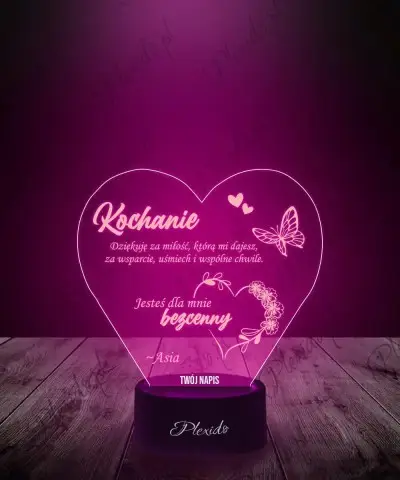 Prezent Na Walentynki Lampka LED 3D Plexido Serce Wasza Dedykacja