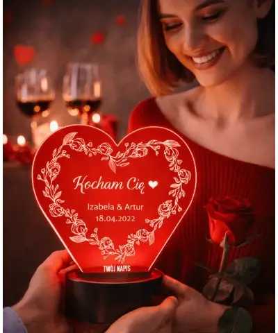 Lampka LED 3D Plexido Serce Kocham Cię Prezent na Walentynki