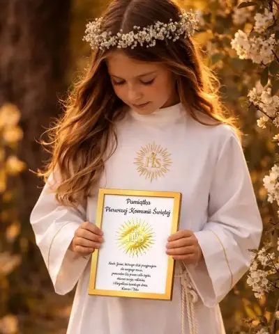 Pamiątka Pierwszej Komunii Świętej Złota Ramka Personalizowana