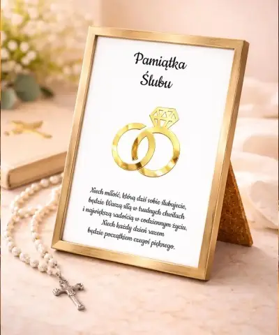 Pamiątka Ślubu Personalizowana Złota Ramka Prezent