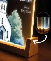 Lampka Nocna LED Na Komunie Podstawka Drewniana