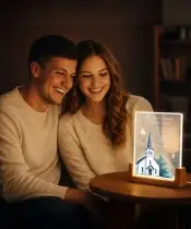 Lampka Nocna LED Na Komunie Podstawka Drewniana