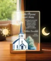 Lampka Nocna LED Na Komunie Podstawka Drewniana