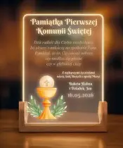 Pamiątka Pierwszej Komunii Świętej Drewniana Podstawka LED