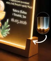 Pamiątka Pierwszej Komunii Świętej Drewniana Podstawka LED