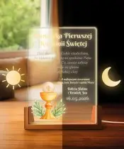 Pamiątka Pierwszej Komunii Świętej Drewniana Podstawka LED