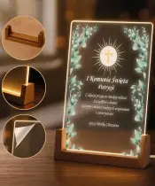 Lampka Nocna LED Na Komunie Podstawka Drewniana Pamiątka