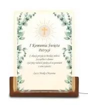 Lampka Nocna LED Na Komunie Podstawka Drewniana Pamiątka